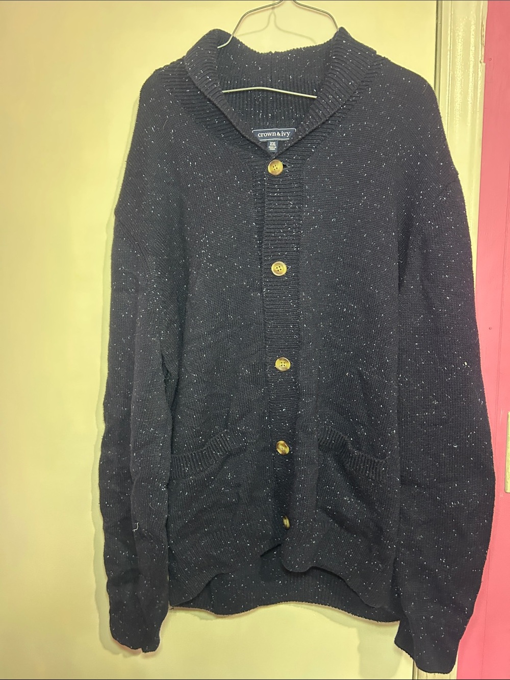 crown & ivy navy flecked shawl collar cardigan